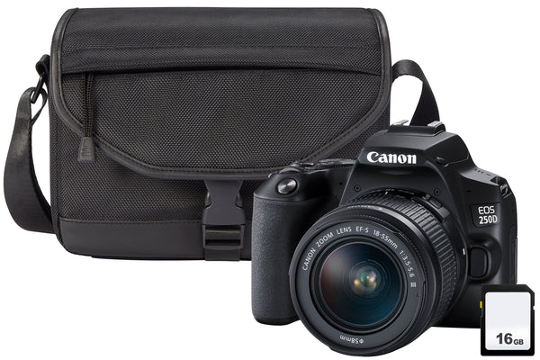 Canon EOS 250D Black SLR Camera Kit inc EF-S 18-55mm f/3.5-5.6 DC III Lens, SB130 Shoulder Bag & 16GB SD Card