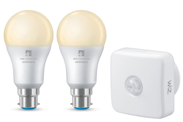 4lite WiZ Connected A60 Warm White WiFi LED Smart Bulb with PIR Sensor - B22 Bayonet Cap, Pack of 2