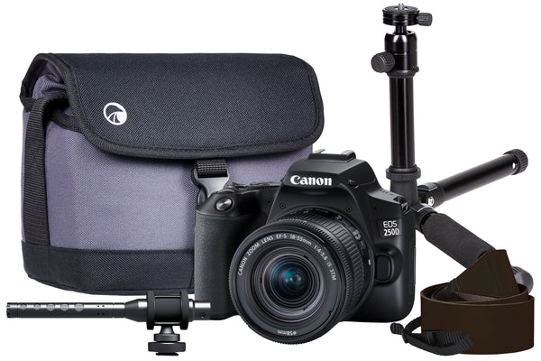 Canon EOS 250D Vlogger Kit inc 18-55mm Lens, Bag, Tripod, Neck Strap, Shotgun Mic