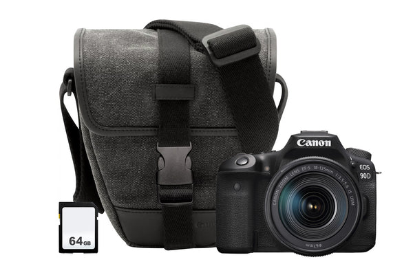 Canon EOS 90D Black Digital SLR Camera Kit inc 18-135mm Lens 64GB SD & Bag